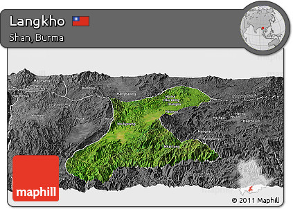 Satellite Panoramic Map of Langkho, desaturated