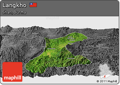 Satellite Panoramic Map of Langkho, desaturated