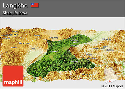 Satellite Panoramic Map of Langkho, physical outside