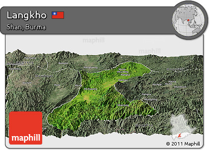 Satellite Panoramic Map of Langkho, semi-desaturated