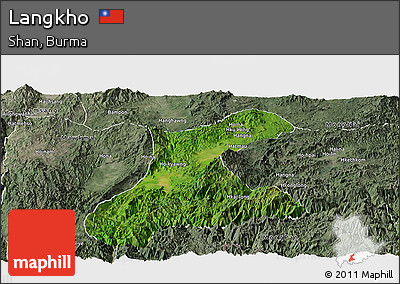 Satellite Panoramic Map of Langkho, semi-desaturated