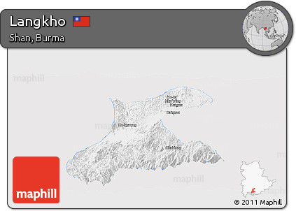 Silver Style Panoramic Map of Langkho, single color outside