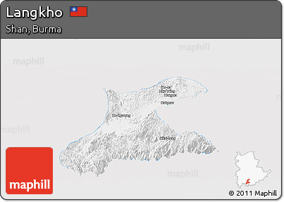 Silver Style Panoramic Map of Langkho, single color outside