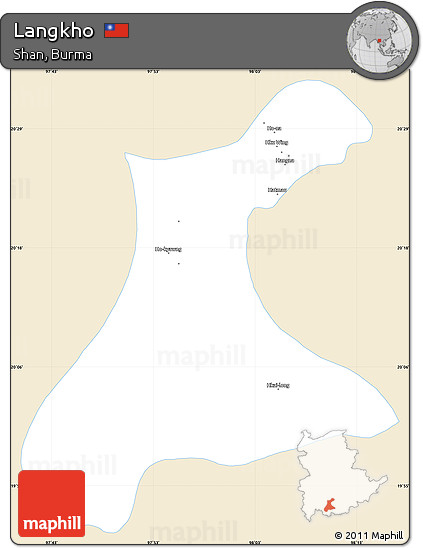 Classic Style Simple Map of Langkho, single color outside