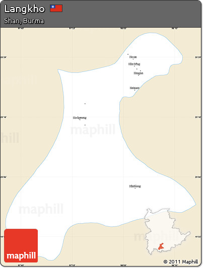 Classic Style Simple Map of Langkho, single color outside