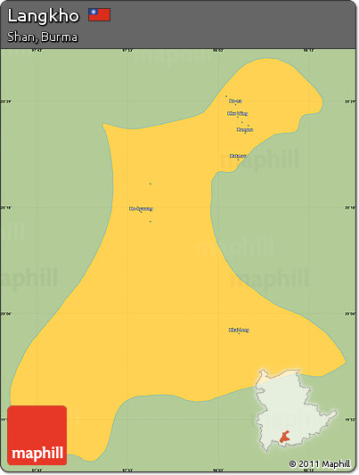 Savanna Style Simple Map of Langkho, single color outside