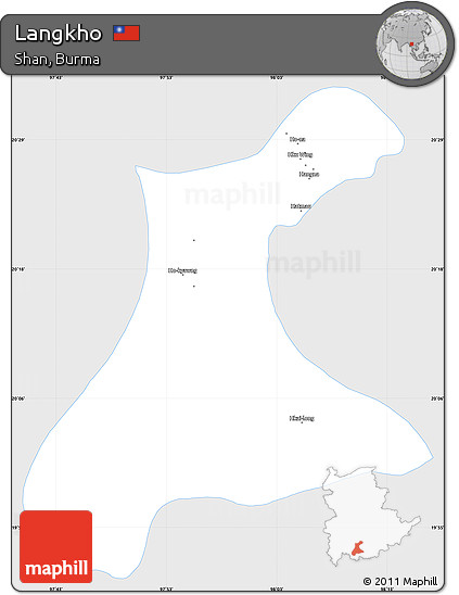 Silver Style Simple Map of Langkho, single color outside