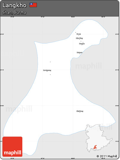 Silver Style Simple Map of Langkho, single color outside