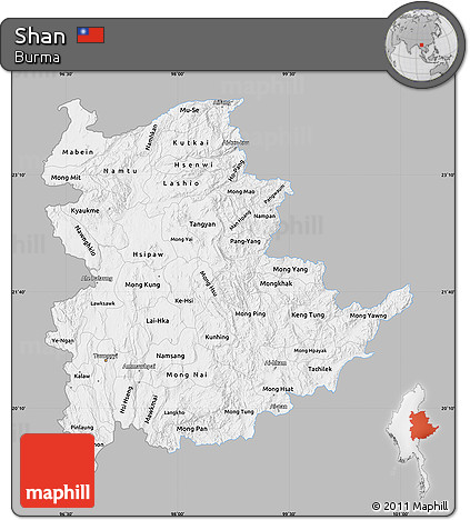 Gray Map of Shan, single color outside