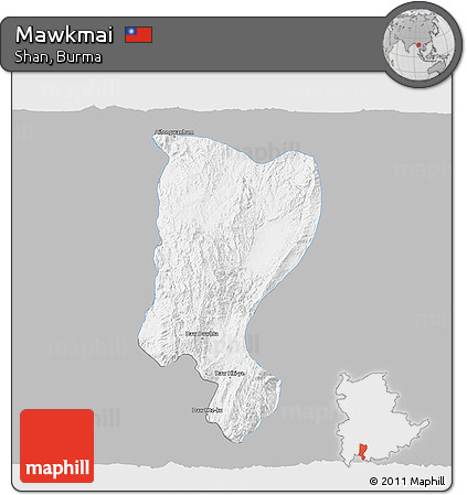 Gray 3D Map of Mawkmai, single color outside