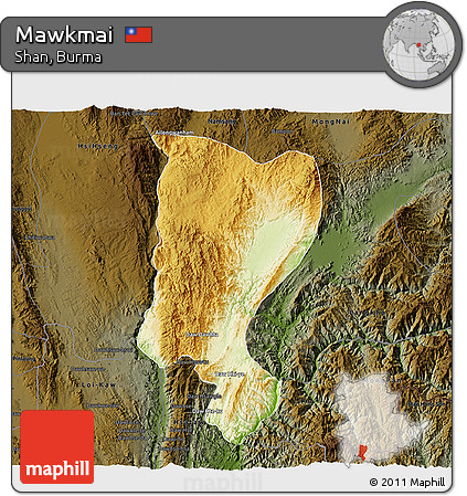 Physical 3D Map of Mawkmai, darken