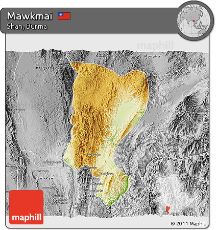 Physical 3D Map of Mawkmai, desaturated