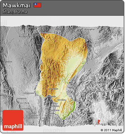 Physical 3D Map of Mawkmai, desaturated