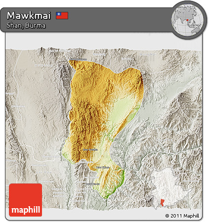 Physical 3D Map of Mawkmai, lighten, semi-desaturated