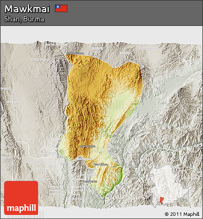 Physical 3D Map of Mawkmai, lighten, semi-desaturated