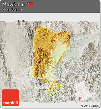 Physical 3D Map of Mawkmai, lighten, semi-desaturated