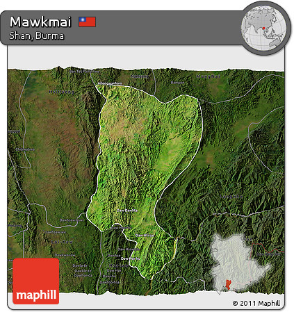 Satellite 3D Map of Mawkmai, darken