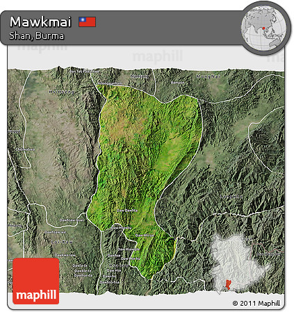 Satellite 3D Map of Mawkmai, semi-desaturated