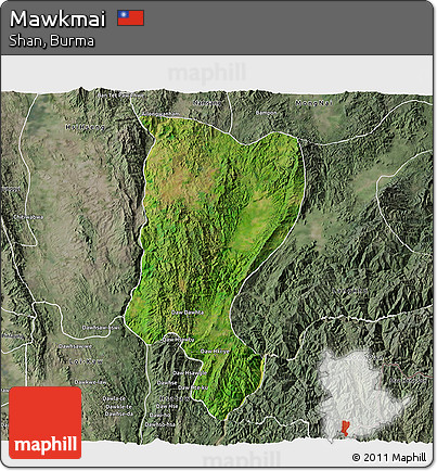 Satellite 3D Map of Mawkmai, semi-desaturated