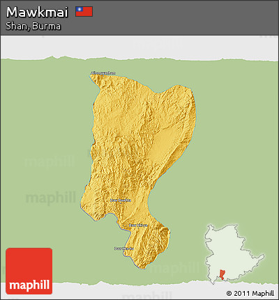 Savanna Style 3D Map of Mawkmai, single color outside
