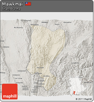 Shaded Relief 3D Map of Mawkmai, semi-desaturated