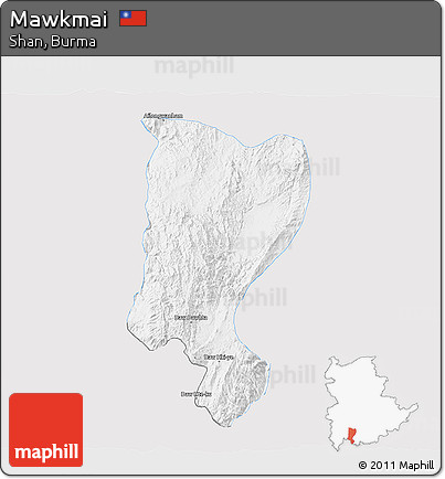 Silver Style 3D Map of Mawkmai, single color outside