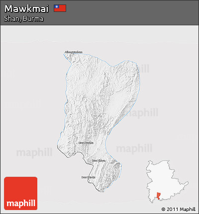 Silver Style 3D Map of Mawkmai, single color outside