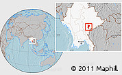 Gray Location Map of Mawkmai, highlighted country, hill shading