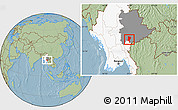 Savanna Style Location Map of Mawkmai, highlighted country, highlighted parent region, hill shading