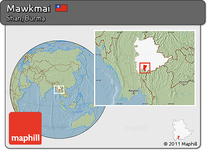 Savanna Style Location Map of Mawkmai, highlighted parent region, hill shading