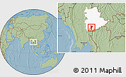 Savanna Style Location Map of Mawkmai, highlighted parent region, hill shading