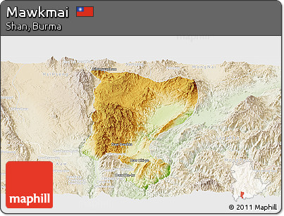 Physical Panoramic Map of Mawkmai, lighten