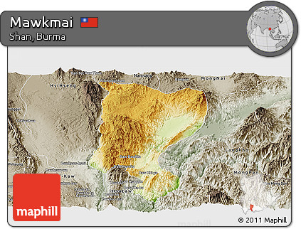 Physical Panoramic Map of Mawkmai, semi-desaturated