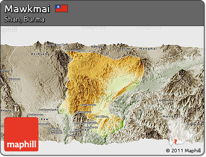 Physical Panoramic Map of Mawkmai, semi-desaturated