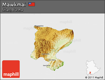 Physical Panoramic Map of Mawkmai, single color outside