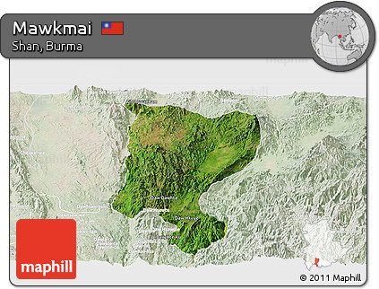 Satellite Panoramic Map of Mawkmai, lighten