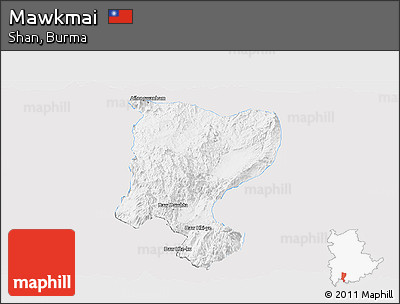 Silver Style Panoramic Map of Mawkmai, single color outside