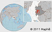 Gray Location Map of Mong Kung, highlighted country, highlighted parent region, hill shading
