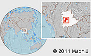 Gray Location Map of Mong Kung, highlighted parent region, hill shading
