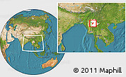 Satellite Location Map of Mong Kung, highlighted parent region, within the entire country