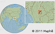 Savanna Style Location Map of Mong Kung, hill shading
