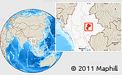 Shaded Relief Location Map of Mong Kung, highlighted country