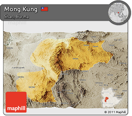 Physical Panoramic Map of Mong Kung, semi-desaturated