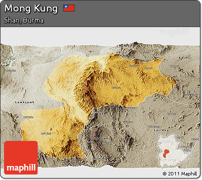 Physical Panoramic Map of Mong Kung, semi-desaturated