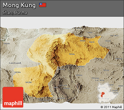 Physical Panoramic Map of Mong Kung, semi-desaturated