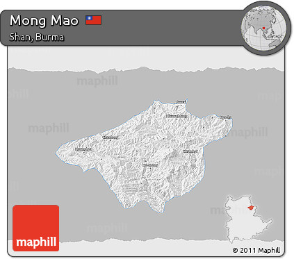 Gray 3D Map of Mong Mao, single color outside