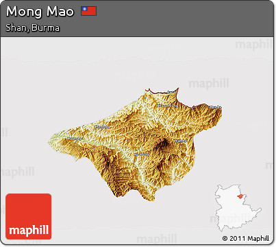 Physical 3D Map of Mong Mao, cropped outside
