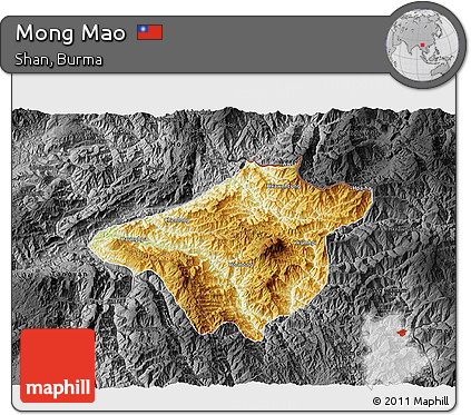 Physical 3D Map of Mong Mao, darken, desaturated