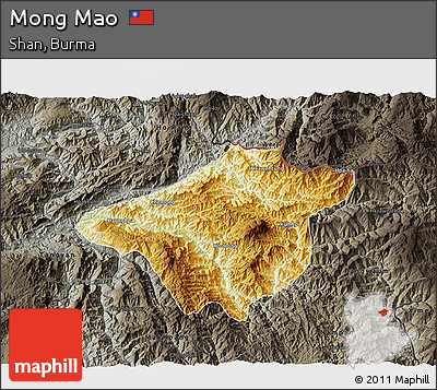 Physical 3D Map of Mong Mao, darken, semi-desaturated