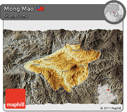 Physical 3D Map of Mong Mao, darken, semi-desaturated